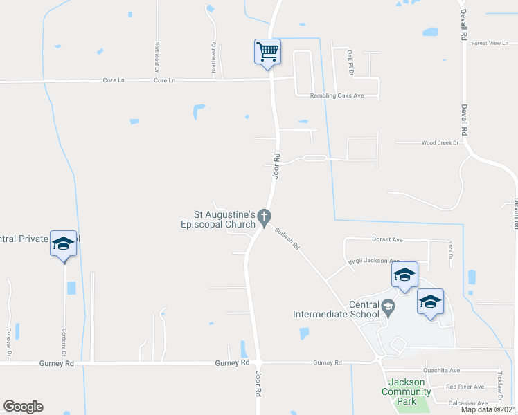 map of restaurants, bars, coffee shops, grocery stores, and more near 13155 Joor Road in Baton Rouge