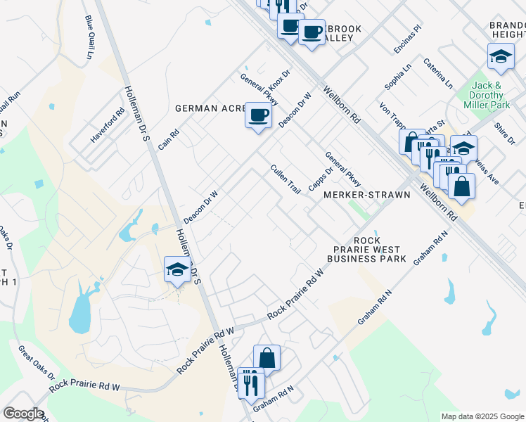 map of restaurants, bars, coffee shops, grocery stores, and more near 3336 Papa Bear Drive in College Station