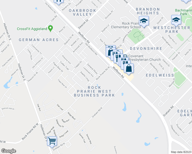 map of restaurants, bars, coffee shops, grocery stores, and more near 3209 Corporal Road in College Station