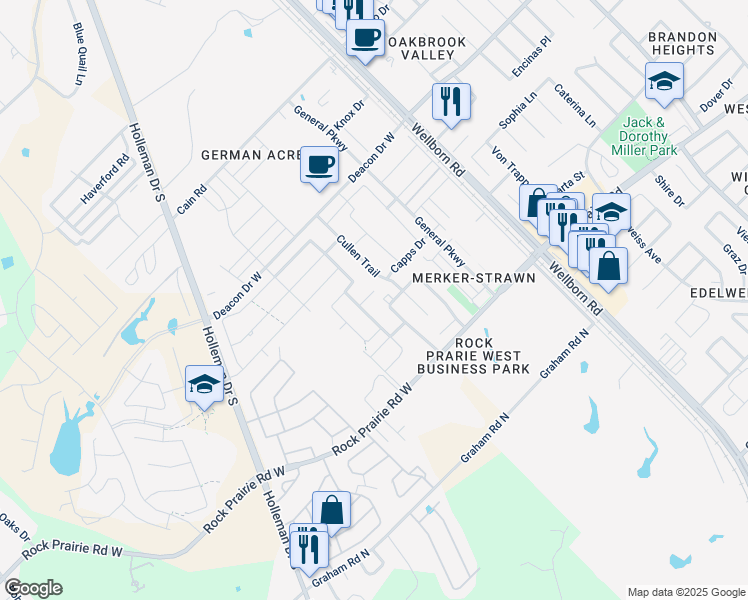 map of restaurants, bars, coffee shops, grocery stores, and more near 307 Sageway Court in College Station