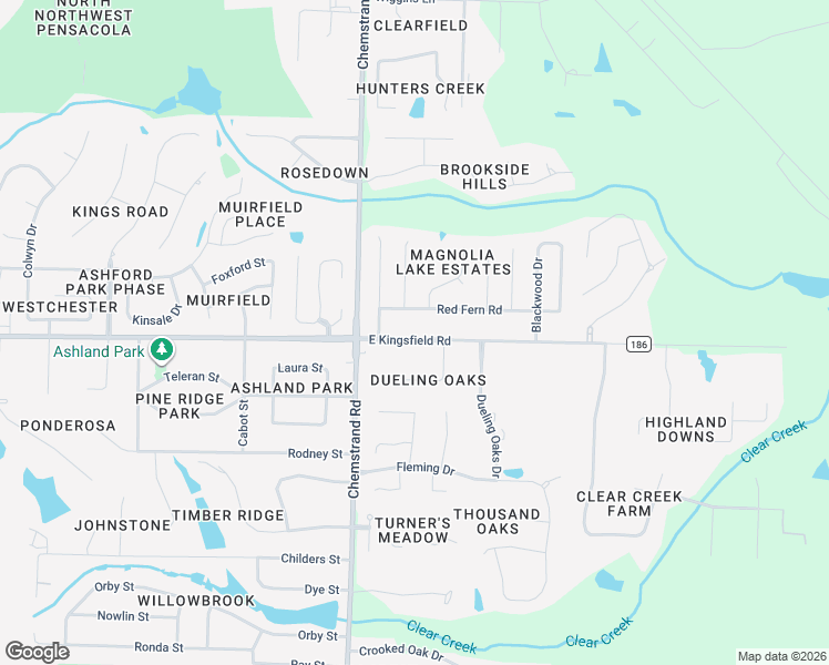 map of restaurants, bars, coffee shops, grocery stores, and more near 3012 East Kingsfield Road in Pensacola