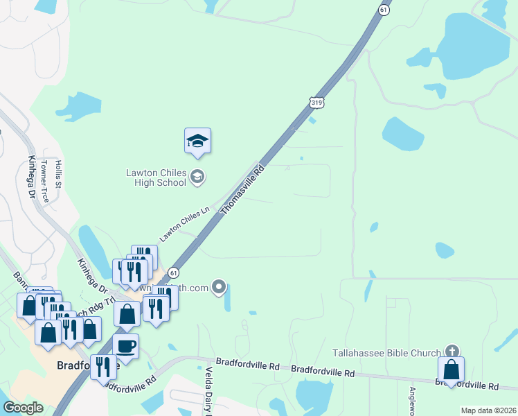 map of restaurants, bars, coffee shops, grocery stores, and more near 7091 Thomasville Road in Tallahassee
