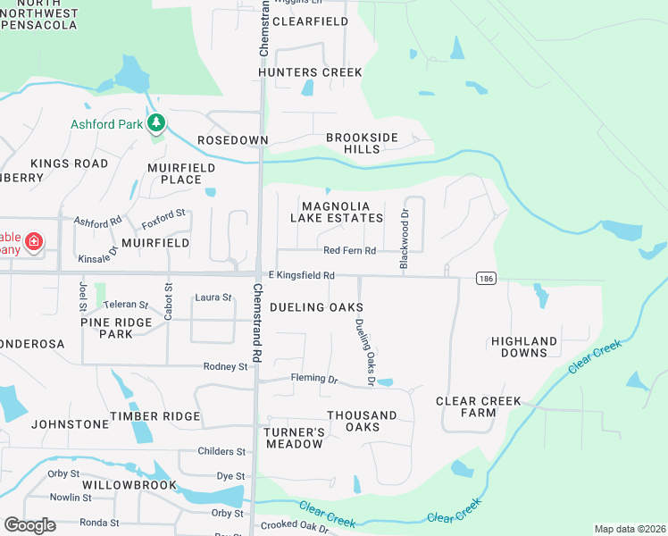 map of restaurants, bars, coffee shops, grocery stores, and more near 3033 Red Fern Road in Cantonment