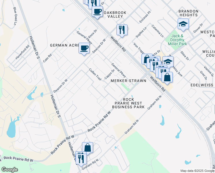 map of restaurants, bars, coffee shops, grocery stores, and more near 3332 Keefer Loop in College Station