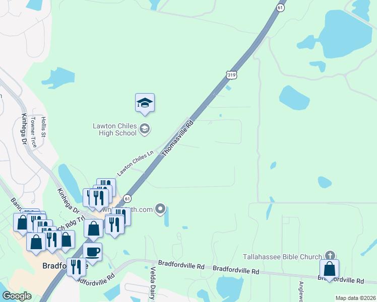 map of restaurants, bars, coffee shops, grocery stores, and more near 7091 Thomasville Road in Tallahassee