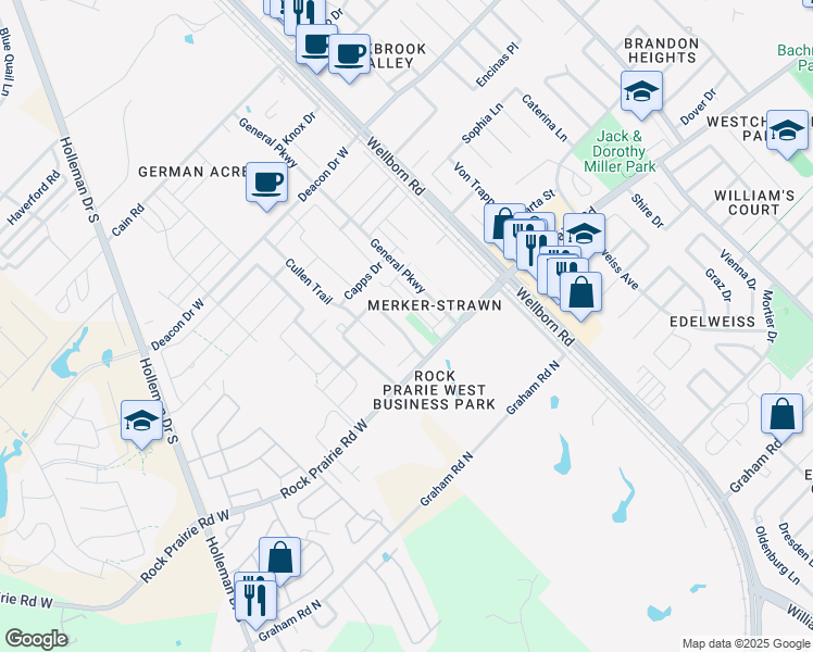 map of restaurants, bars, coffee shops, grocery stores, and more near 3310 Keefer Loop in College Station