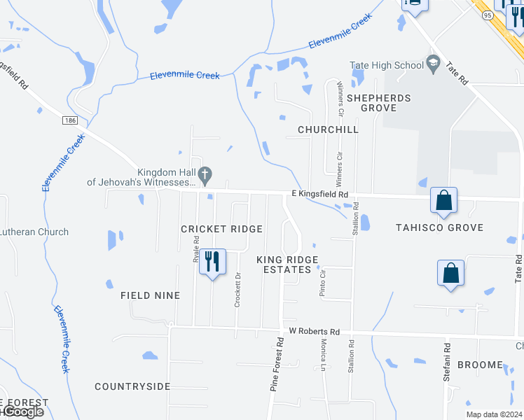 map of restaurants, bars, coffee shops, grocery stores, and more near 2431 Portobella Place in Gonzalez