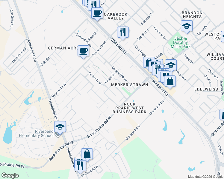 map of restaurants, bars, coffee shops, grocery stores, and more near 3332 Keefer Loop in College Station
