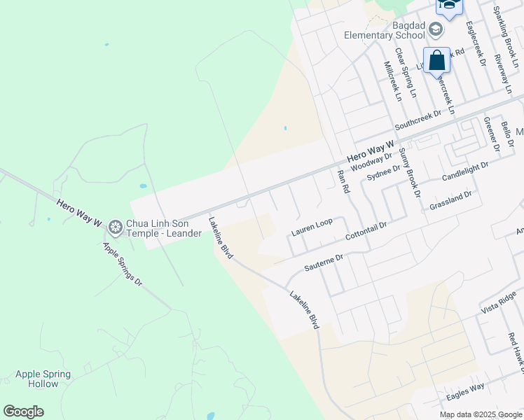 map of restaurants, bars, coffee shops, grocery stores, and more near 13241 Hero Way West in Leander