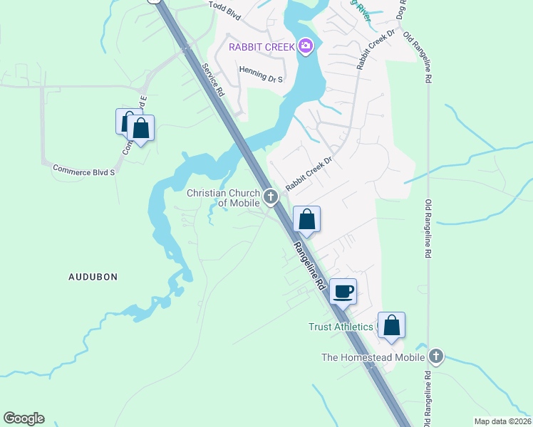 map of restaurants, bars, coffee shops, grocery stores, and more near 5950 Riverchase Drive South in Theodore