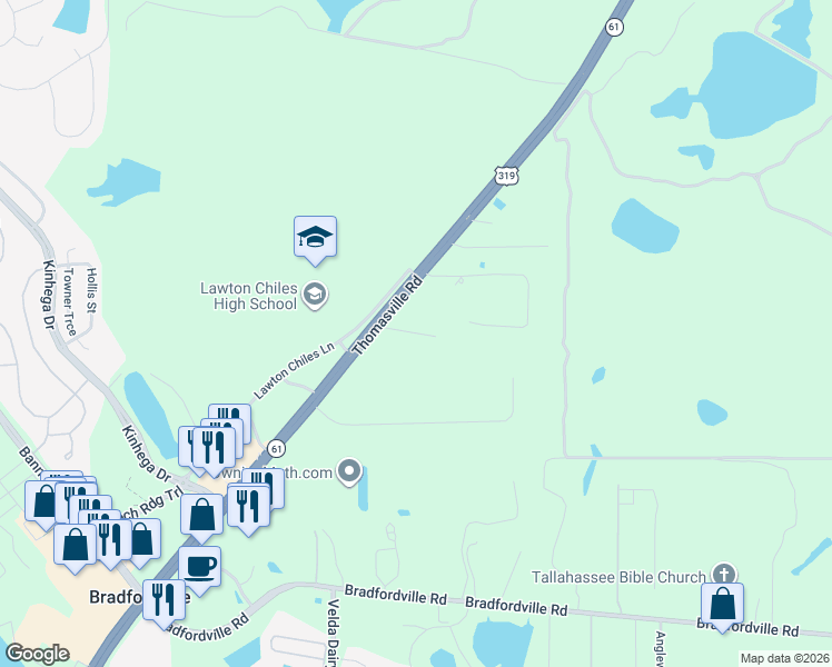 map of restaurants, bars, coffee shops, grocery stores, and more near 7091 Thomasville Road in Tallahassee