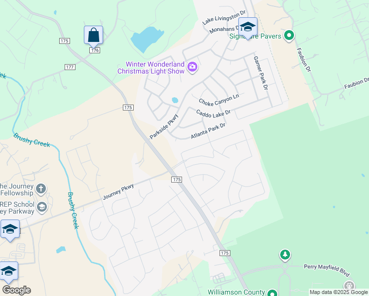 map of restaurants, bars, coffee shops, grocery stores, and more near 4205 Trinity Woods Street in Leander