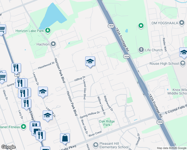 map of restaurants, bars, coffee shops, grocery stores, and more near 914 Clear Lake Lane in Leander