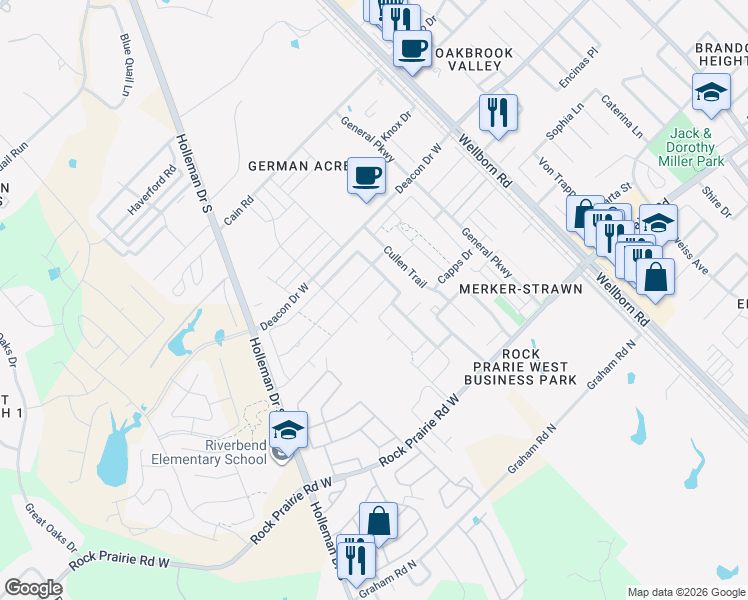 map of restaurants, bars, coffee shops, grocery stores, and more near 411 Momma Bear Drive in College Station