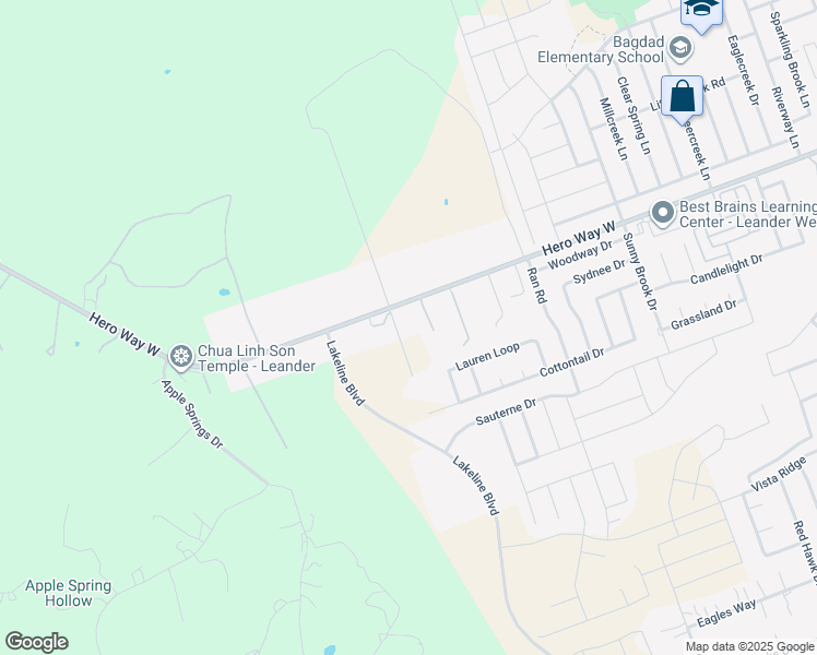 map of restaurants, bars, coffee shops, grocery stores, and more near 13241 Hero Way West in Leander