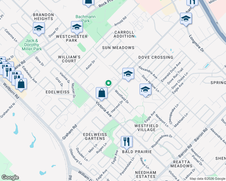 map of restaurants, bars, coffee shops, grocery stores, and more near 727 Graham Road in College Station