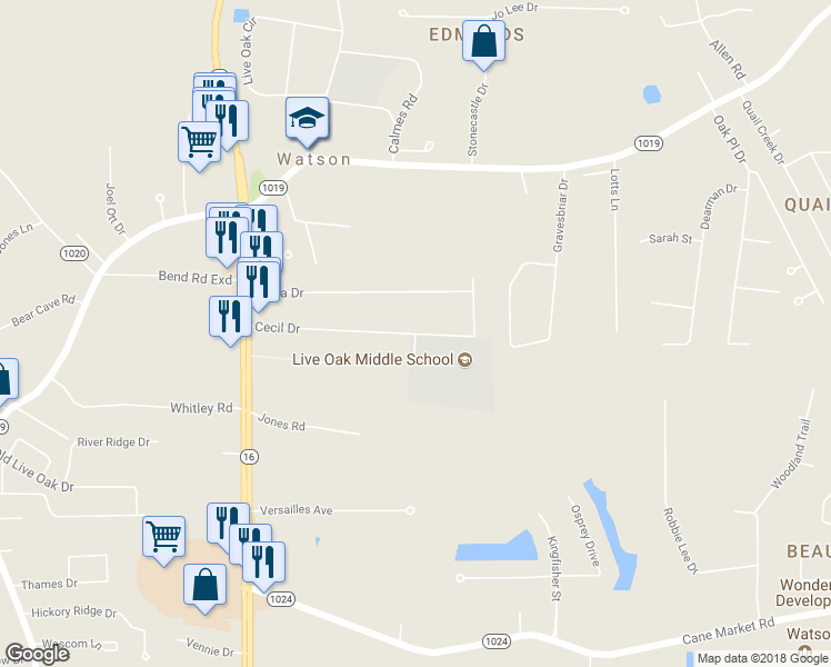 map of restaurants, bars, coffee shops, grocery stores, and more near 8373 Cecil Drive in Denham Springs