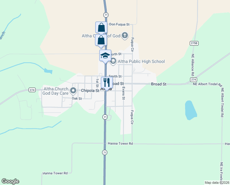 map of restaurants, bars, coffee shops, grocery stores, and more near 311 Chipola Street in Altha