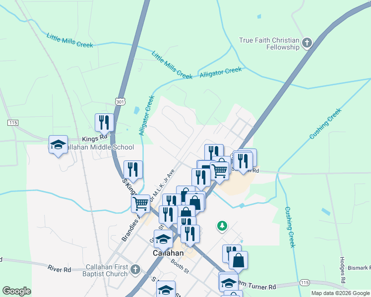 map of restaurants, bars, coffee shops, grocery stores, and more near 45062 Ingleham Circle in Callahan