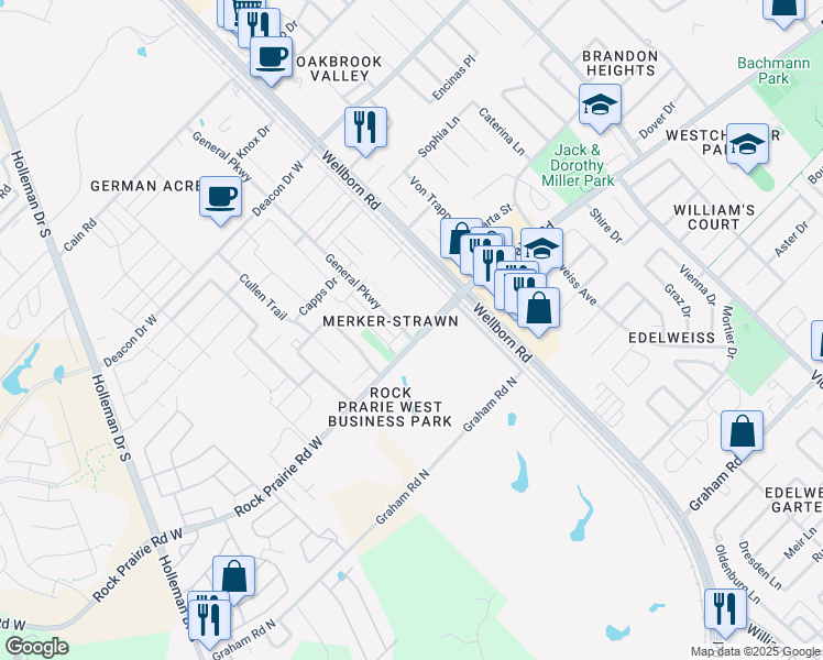 map of restaurants, bars, coffee shops, grocery stores, and more near 3311 General Parkway in College Station