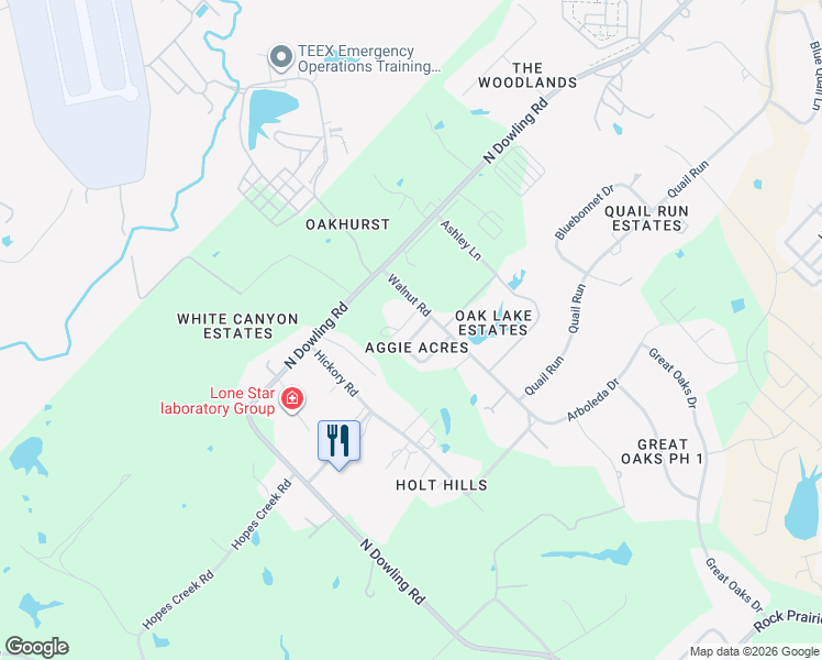 map of restaurants, bars, coffee shops, grocery stores, and more near 4412 Reveille Road in College Station