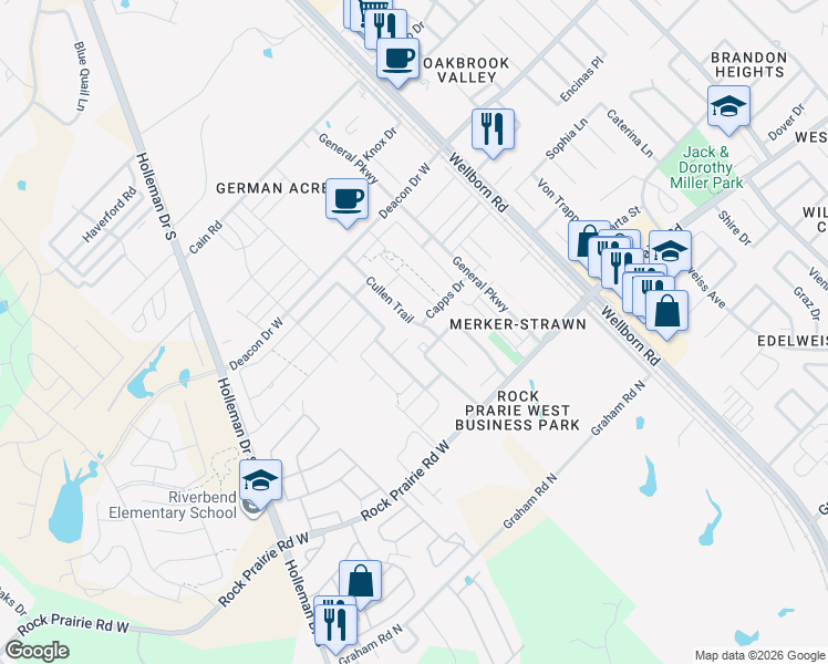 map of restaurants, bars, coffee shops, grocery stores, and more near 3338 Cullen Trail in College Station