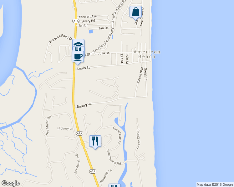 map of restaurants, bars, coffee shops, grocery stores, and more near 93 Osprey Village Drive in Fernandina Beach
