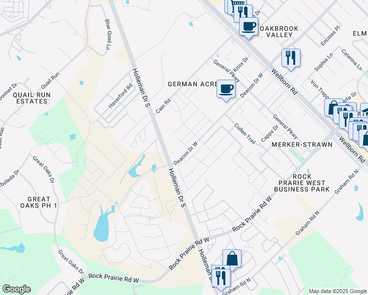 map of restaurants, bars, coffee shops, grocery stores, and more near 4118 Gunner Trail in College Station