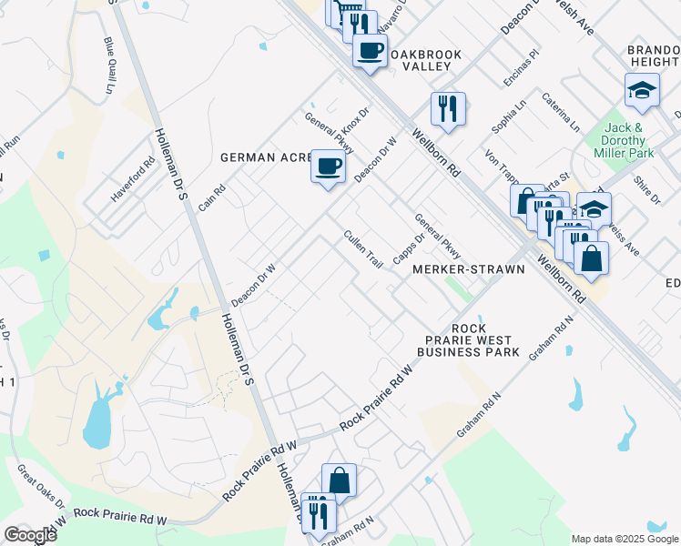 map of restaurants, bars, coffee shops, grocery stores, and more near 411 Momma Bear Drive in College Station
