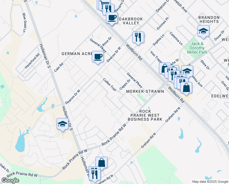 map of restaurants, bars, coffee shops, grocery stores, and more near 307 Sageway Court in College Station