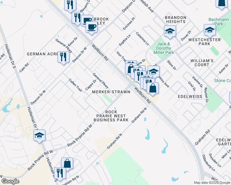 map of restaurants, bars, coffee shops, grocery stores, and more near 3311 General Parkway in College Station
