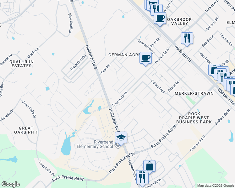 map of restaurants, bars, coffee shops, grocery stores, and more near 4118 Gunner Trail in College Station