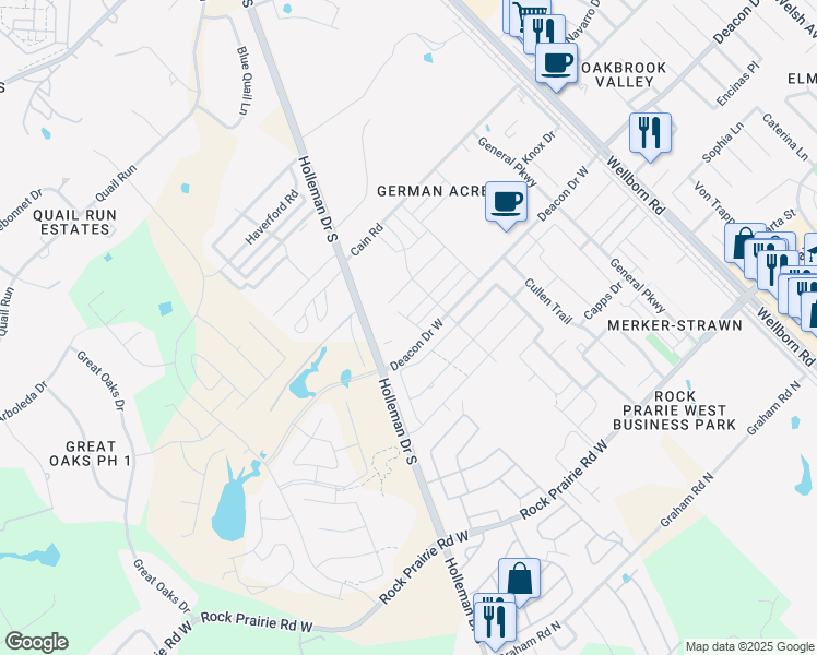 map of restaurants, bars, coffee shops, grocery stores, and more near 4118 Gunner Trail in College Station