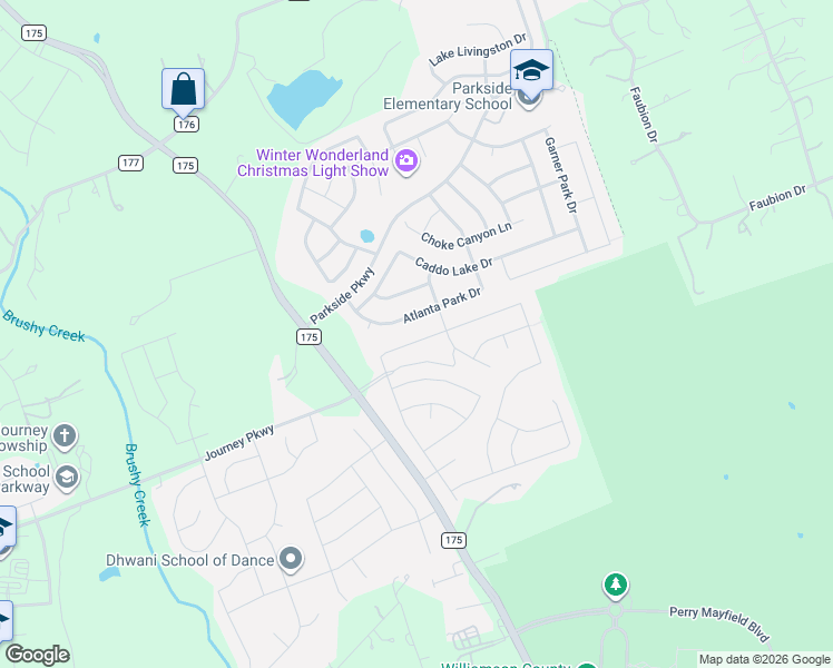 map of restaurants, bars, coffee shops, grocery stores, and more near 4300 Trinity Woods Street in Leander