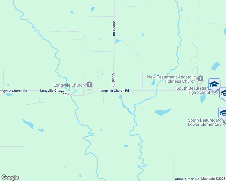 map of restaurants, bars, coffee shops, grocery stores, and more near Longville Church Road in Beauregard Parish