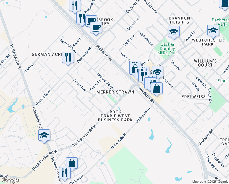map of restaurants, bars, coffee shops, grocery stores, and more near 3319 General Parkway in College Station