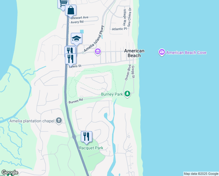 map of restaurants, bars, coffee shops, grocery stores, and more near 93 Osprey Village Drive in Fernandina Beach