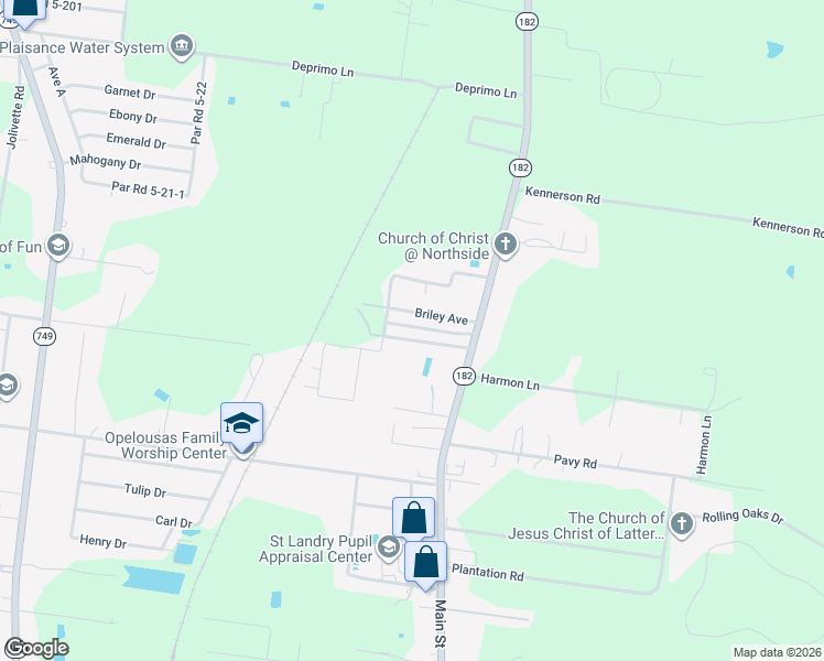 map of restaurants, bars, coffee shops, grocery stores, and more near 153-185 Midway Exit Drive in Opelousas