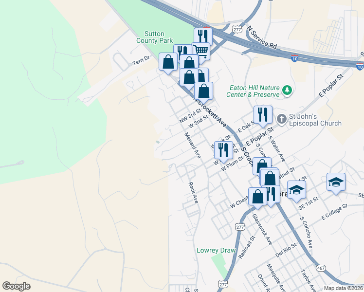 map of restaurants, bars, coffee shops, grocery stores, and more near 413 West 1st Street in Sonora