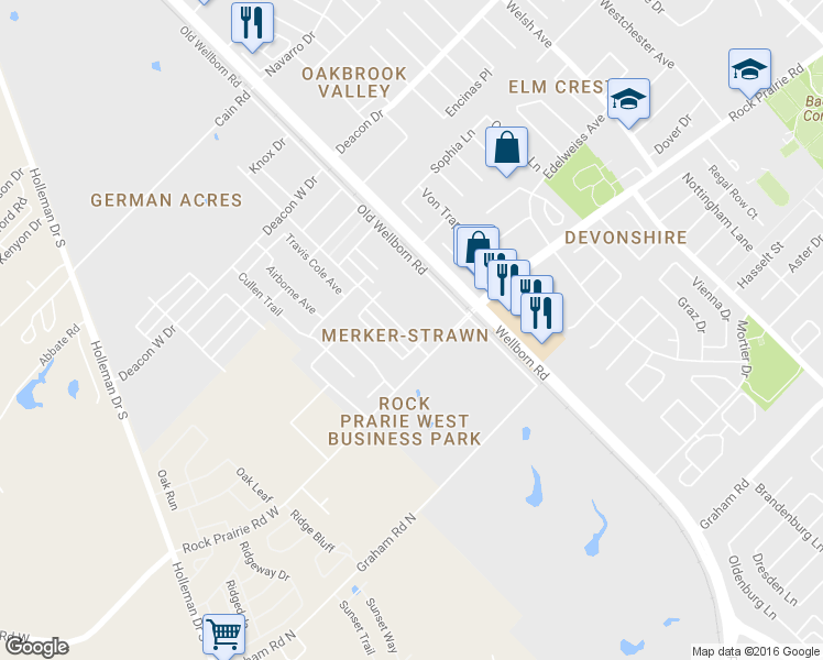 map of restaurants, bars, coffee shops, grocery stores, and more near 3316 General Parkway in College Station