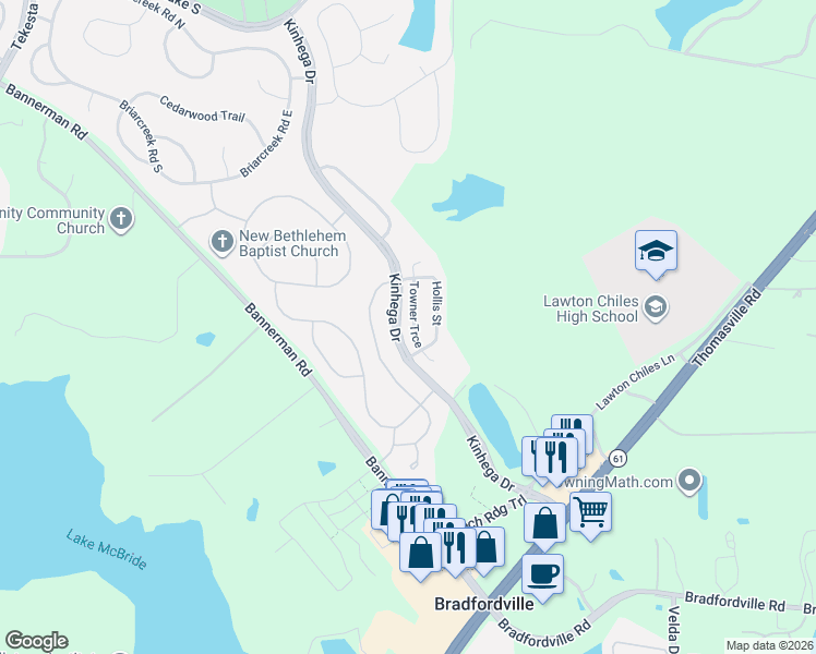 map of restaurants, bars, coffee shops, grocery stores, and more near 7104 Towner Trce in Tallahassee
