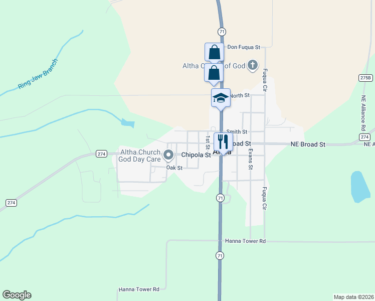map of restaurants, bars, coffee shops, grocery stores, and more near 311-399 Chipola Street in Altha