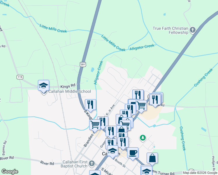 map of restaurants, bars, coffee shops, grocery stores, and more near 45098 Amhurst Oaks Drive in Callahan
