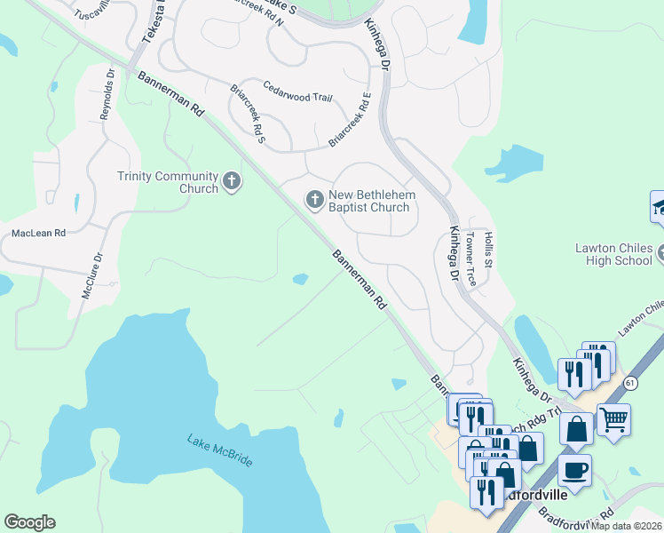map of restaurants, bars, coffee shops, grocery stores, and more near 7050 Duck Cove Road in Tallahassee