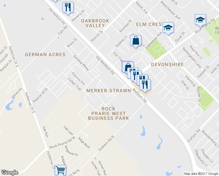 map of restaurants, bars, coffee shops, grocery stores, and more near 3320 General Parkway in College Station