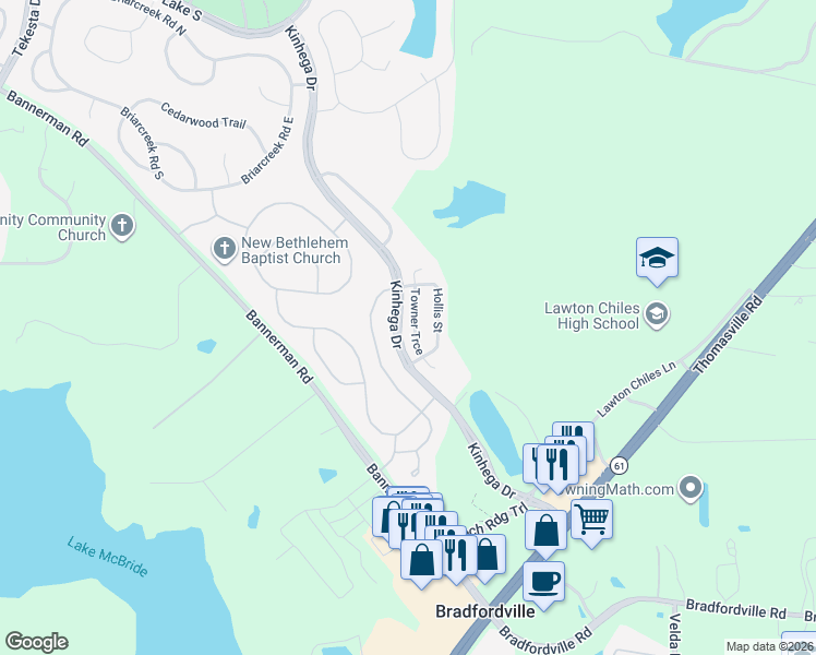 map of restaurants, bars, coffee shops, grocery stores, and more near 7118 Towner Trce in Tallahassee