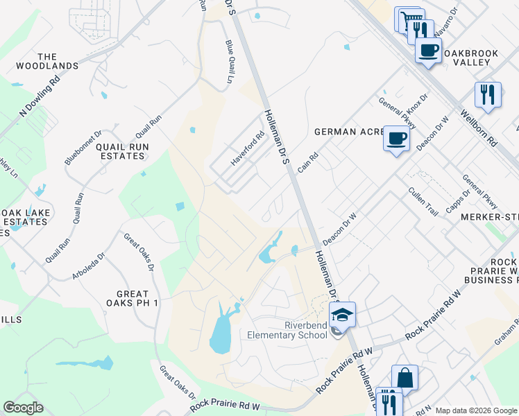 map of restaurants, bars, coffee shops, grocery stores, and more near 3534 Paloma Ridge Drive in College Station