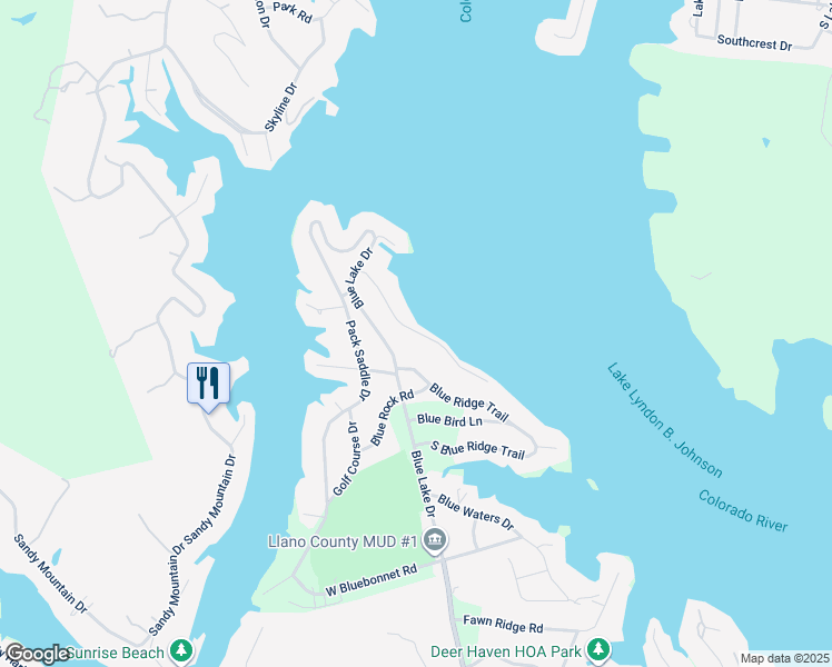 map of restaurants, bars, coffee shops, grocery stores, and more near 205 Blue Mountain Trail in Horseshoe Bay
