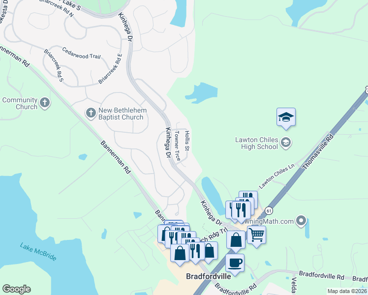 map of restaurants, bars, coffee shops, grocery stores, and more near 7129 Towner Trce in Tallahassee
