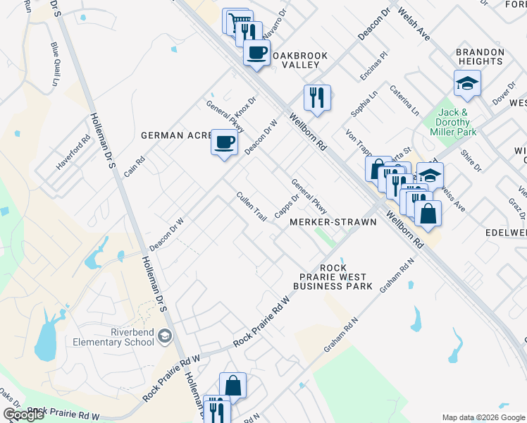 map of restaurants, bars, coffee shops, grocery stores, and more near 3323 Cullen Trail in College Station